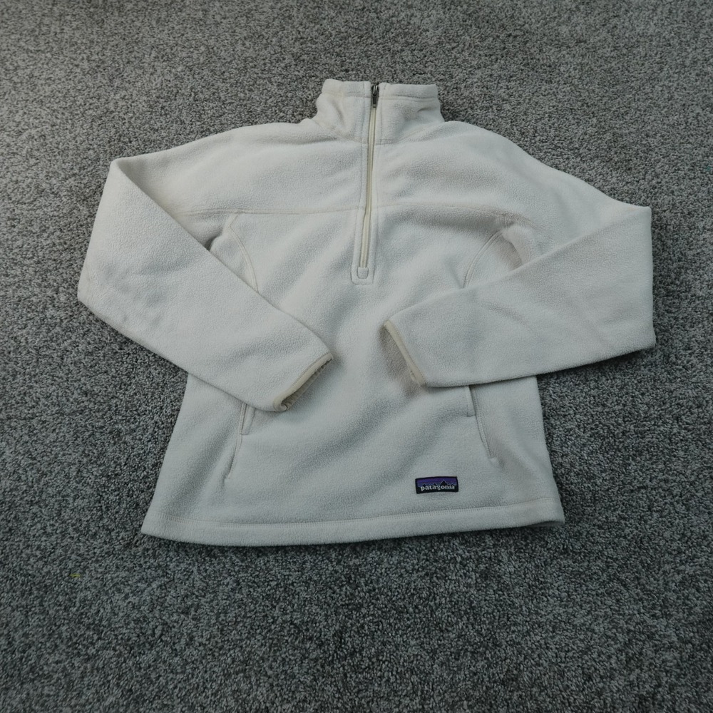 Patagonia Sweater Womens XS White Synchilla Fleece 1/2 Zip Mock Neck Pullover
